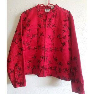 Chico's Design Silk Embroidered Jacket Women’s Size 3 Large Red